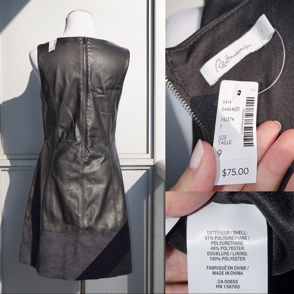 🔮 Reitmans Faux Leather Black Dress (S) - Picture 4 of 9